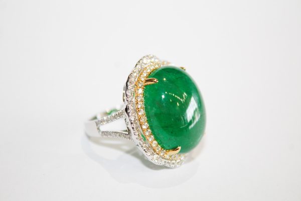 Cabochon Emerald and Diamond Ring